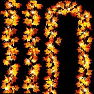 30Ft Fall Garland Halloween Fall Decorations for Home 60 LED Leafed Lights